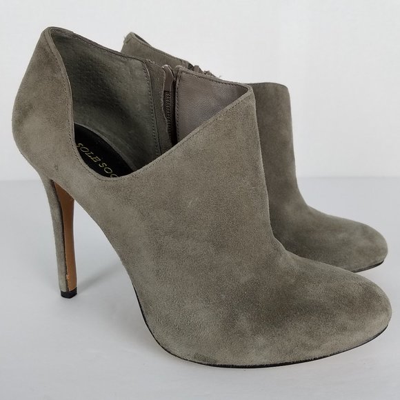 Sole Society Shoes - Sole Society Helena Gray Suede Heeled Ankle Boots